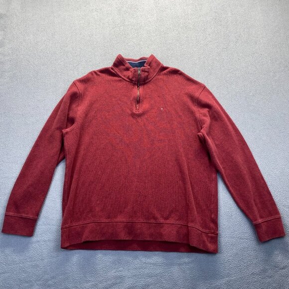 TOMMY HILFIGER Men’s Size XXL Mock-Neck 1/4 Zip Sweater Burgundy,Cotton - Picture 1 of 12